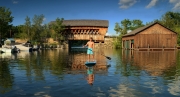 Paddleboarding at Squam River Covered Bridge