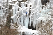 Ice climber on Frankenstein Cliff